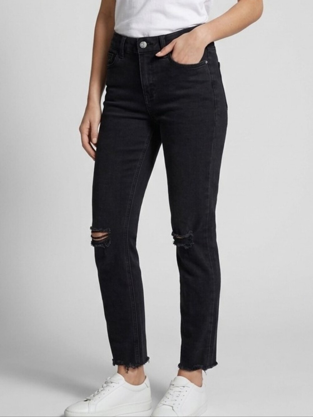 High-Rise Black Distressed Slim Jeans